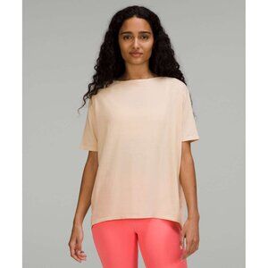 LULULEMON Back In Action Short Sleeve Shirt Prosecco Pale Linen Stripe Womens 8